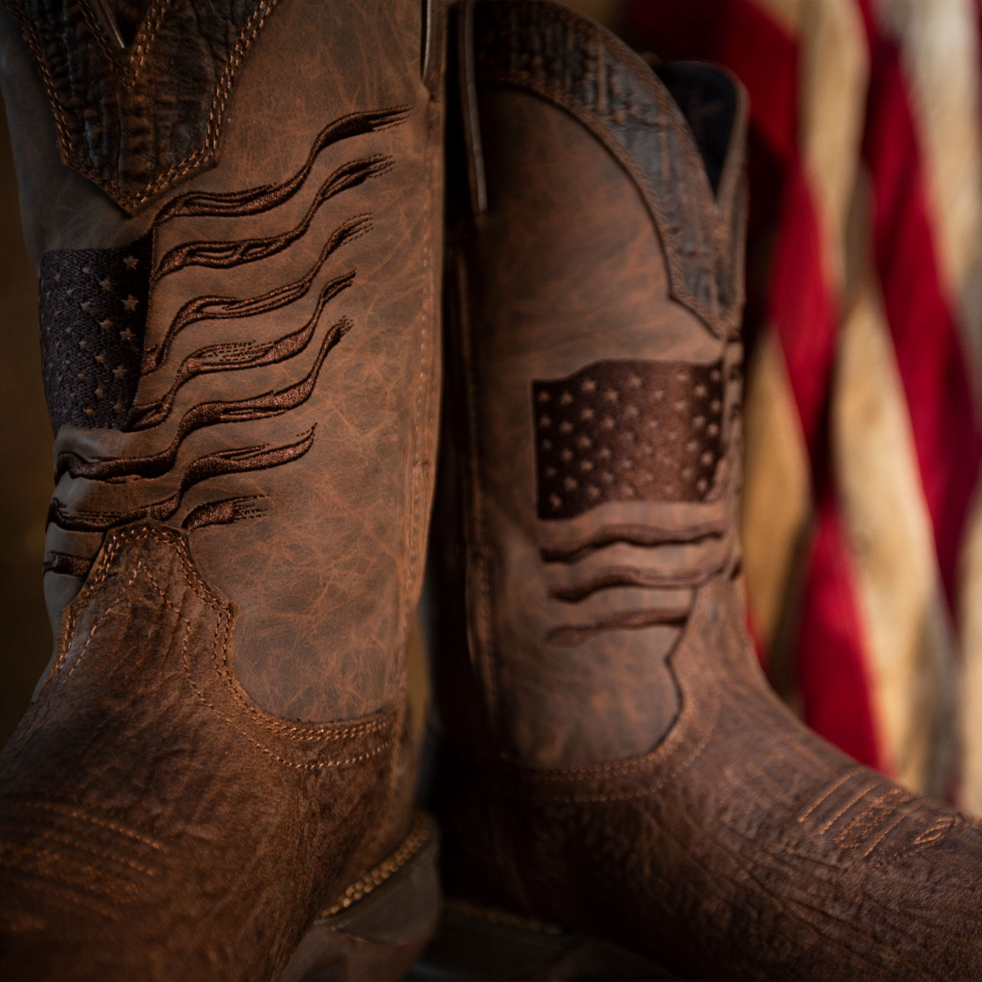 Durango Rebel by Durango® Brown Distressed Flag Embroidery Western Boot